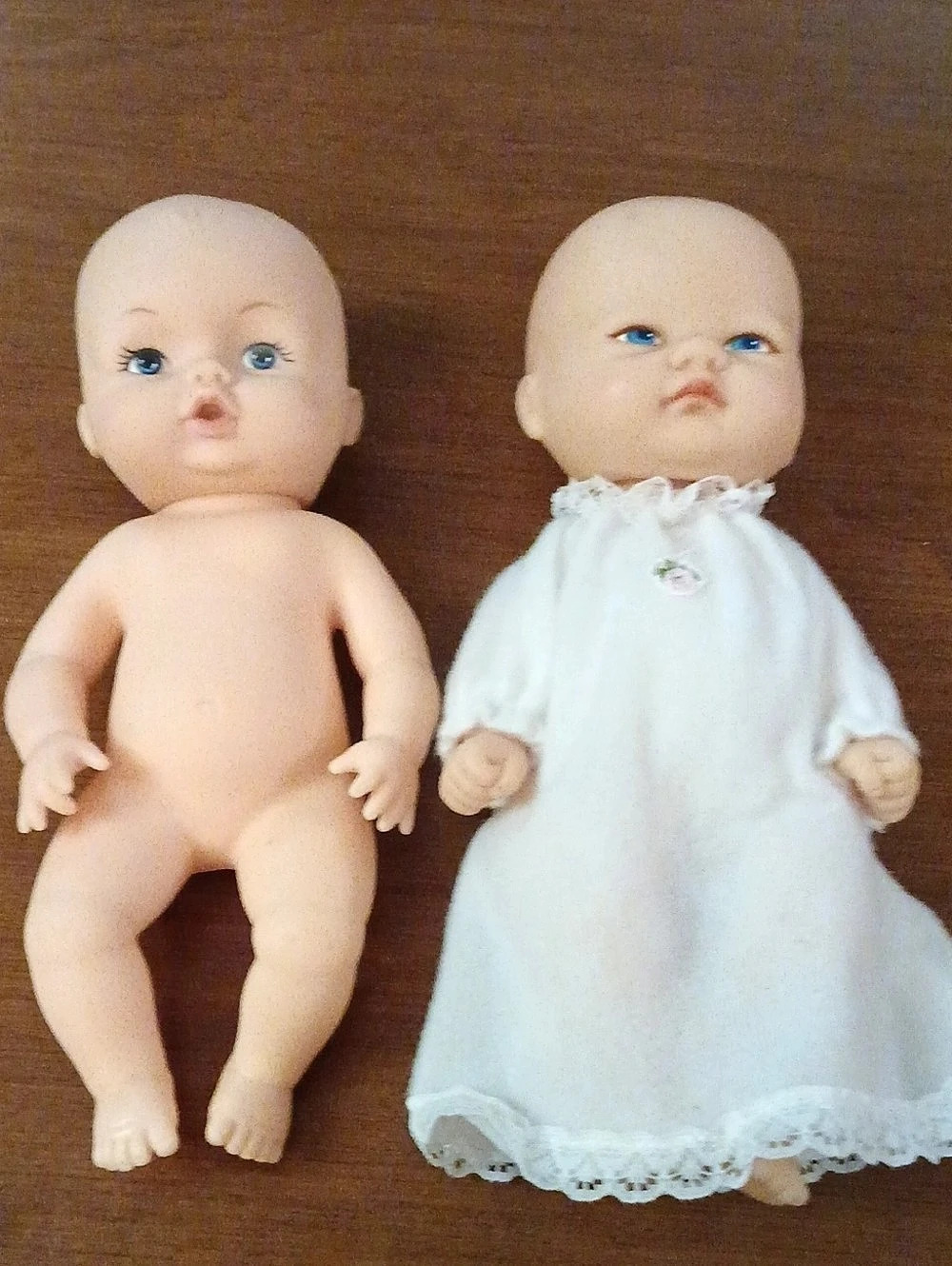 Vintage 8" Baby Dolls Lot Of 2 - Playmates Brand In Nightgown , Nude Baby Rubber